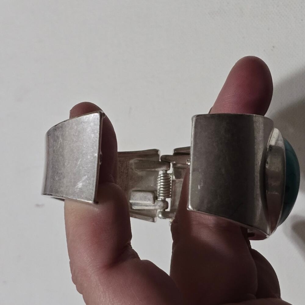 Vintage Turquoise And Silver Statement Large Hing… - image 5